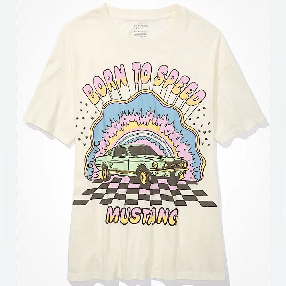 American Eagle Outfitters AE Born to Speed Retro Mustang Tee Oversized Size XS